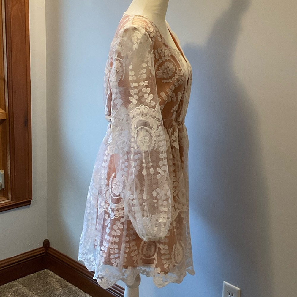 Boohoo White Lace Long Sleeve Dress - Picture 4 of 9